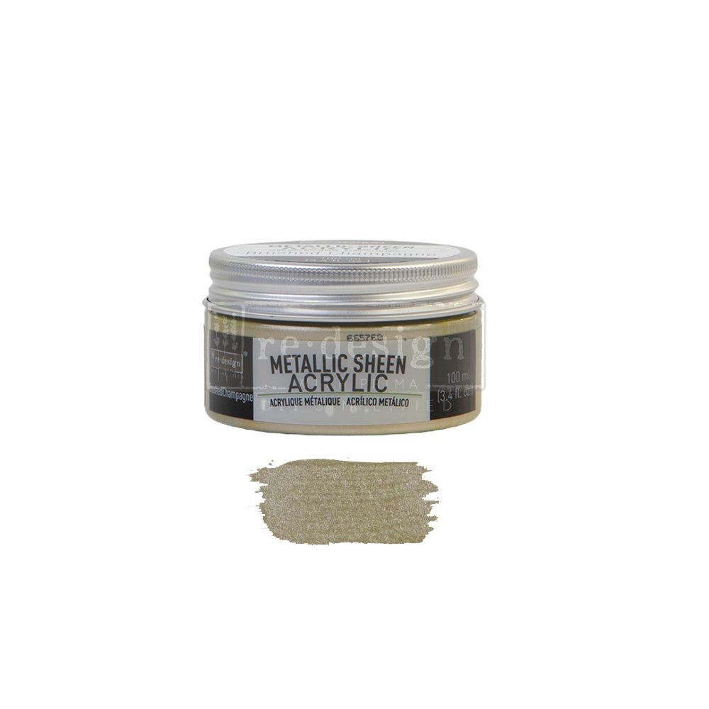 Brushed Champagne Paint, Redesign Acrylic Paint Metallic Sheen - Brushed Champagne - 1 jar, 100 ml (3.4 fl