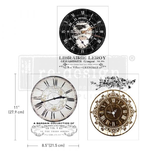 Decor Transfers® - Vintage Clocks - 3 sheets, 8.5"x11"