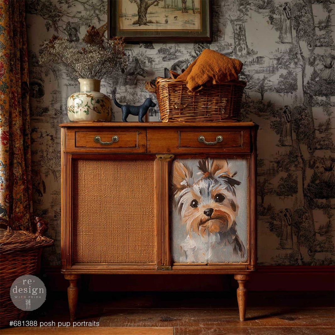 A3 Decoupage Fiber - Posh Pup Portraits, Large Furniture Paper, Puppy Decoupage Paper