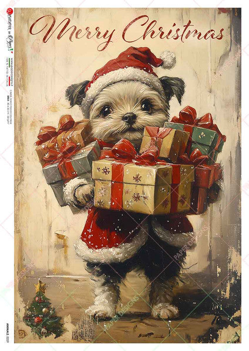 Paper Designs Christmas Pups with Gifts Rice Paper