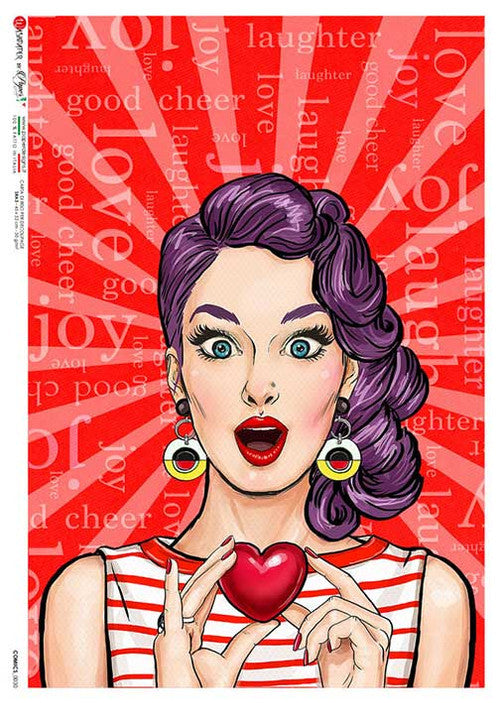 Paper Designs Rice Paper Red Heart Pop Art PD COMICS 0030