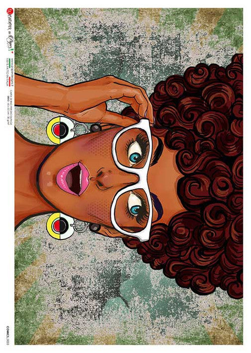 Paper Designs Rice Paper Pop Art Lady with Glasses PD COMICS 0033