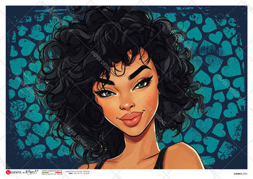 Paper Designs Smiling Girl with Blue Hearts Background Rice Paper