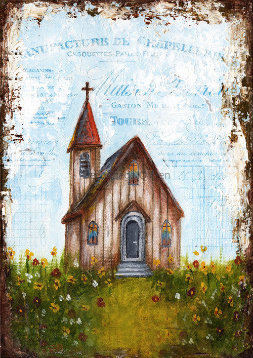 Wedding Chapel - Teresa Rene Art, rice paper design by Decoupage Queen, arts & entertainment > hobbies & creative arts > arts & crafts > art & crafting materials > art & craft paper > drawing & painting paper, for decoupage and crafting