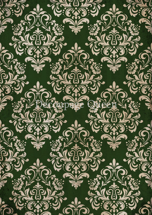 Decoupage Queen Christmas Damask Green Rice Paper