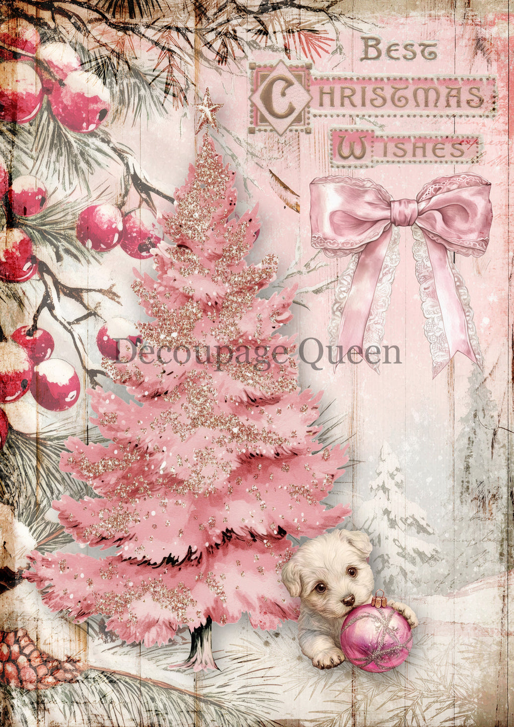 Decoupage Queen Best Christmas Wishes Rice Paper, rice paper design by Decoupage queen, arts & entertainment > hobbies & creative arts > arts & crafts > art & crafting materials > art & craft paper > drawing & painting paper, for decoupage and crafting