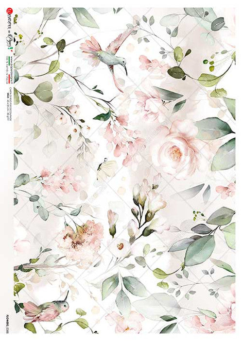 Paper Designs Rice Paper Flower Watercolor Hummingbirds 0388
