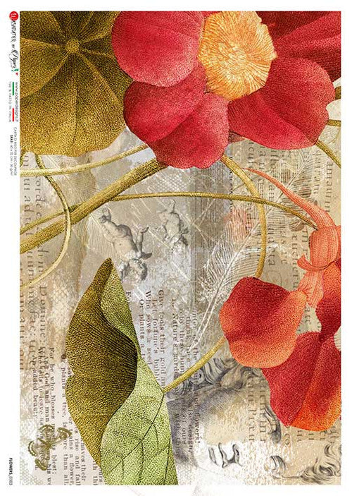 Paper Designs Rice Paper Statue Floral Collage PD FLOWERS 0383
