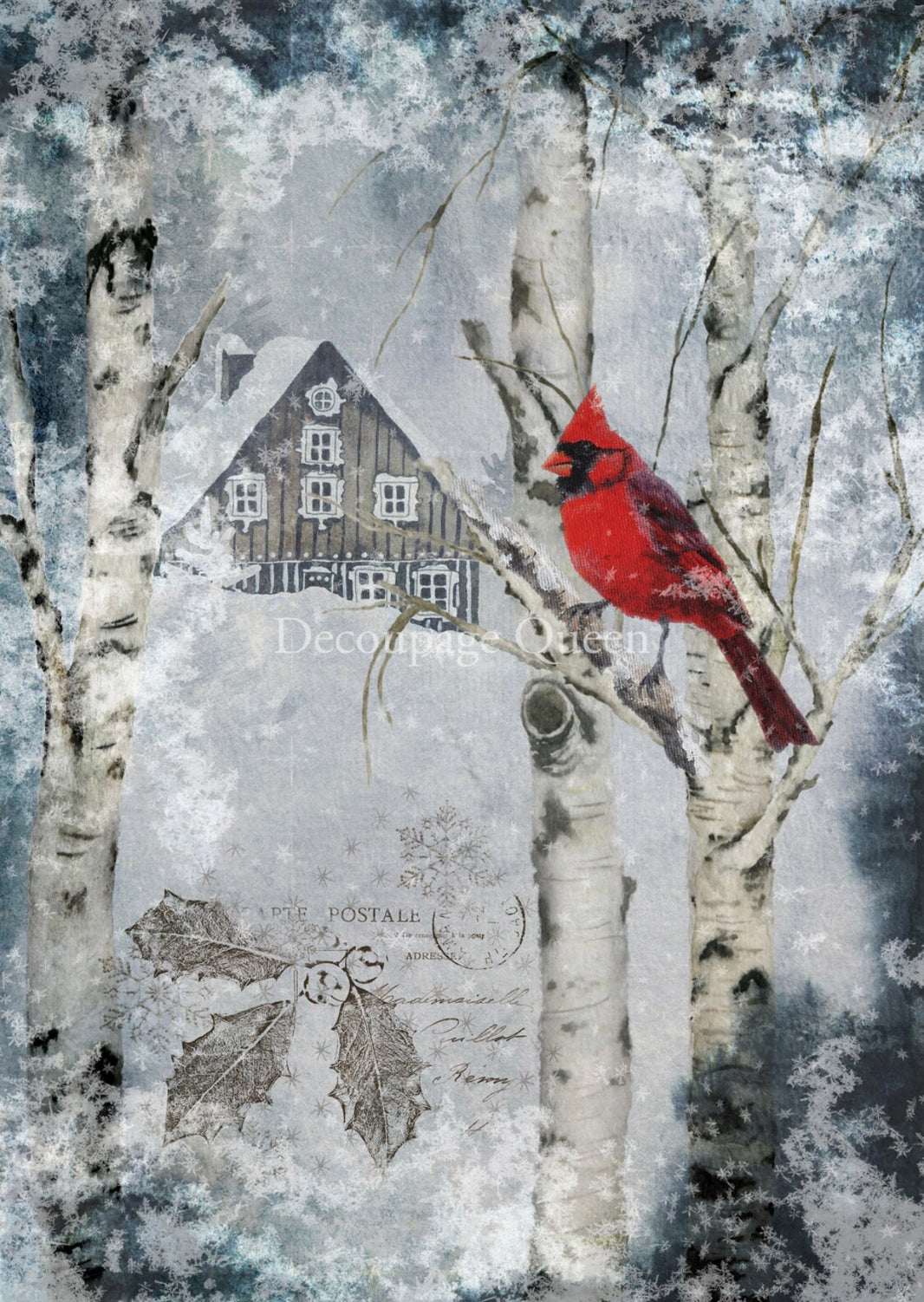 Winter Cardinal, rice paper design by Decoupage Queen, arts & entertainment > hobbies & creative arts > arts & crafts > art & crafting materials, for decoupage and crafting