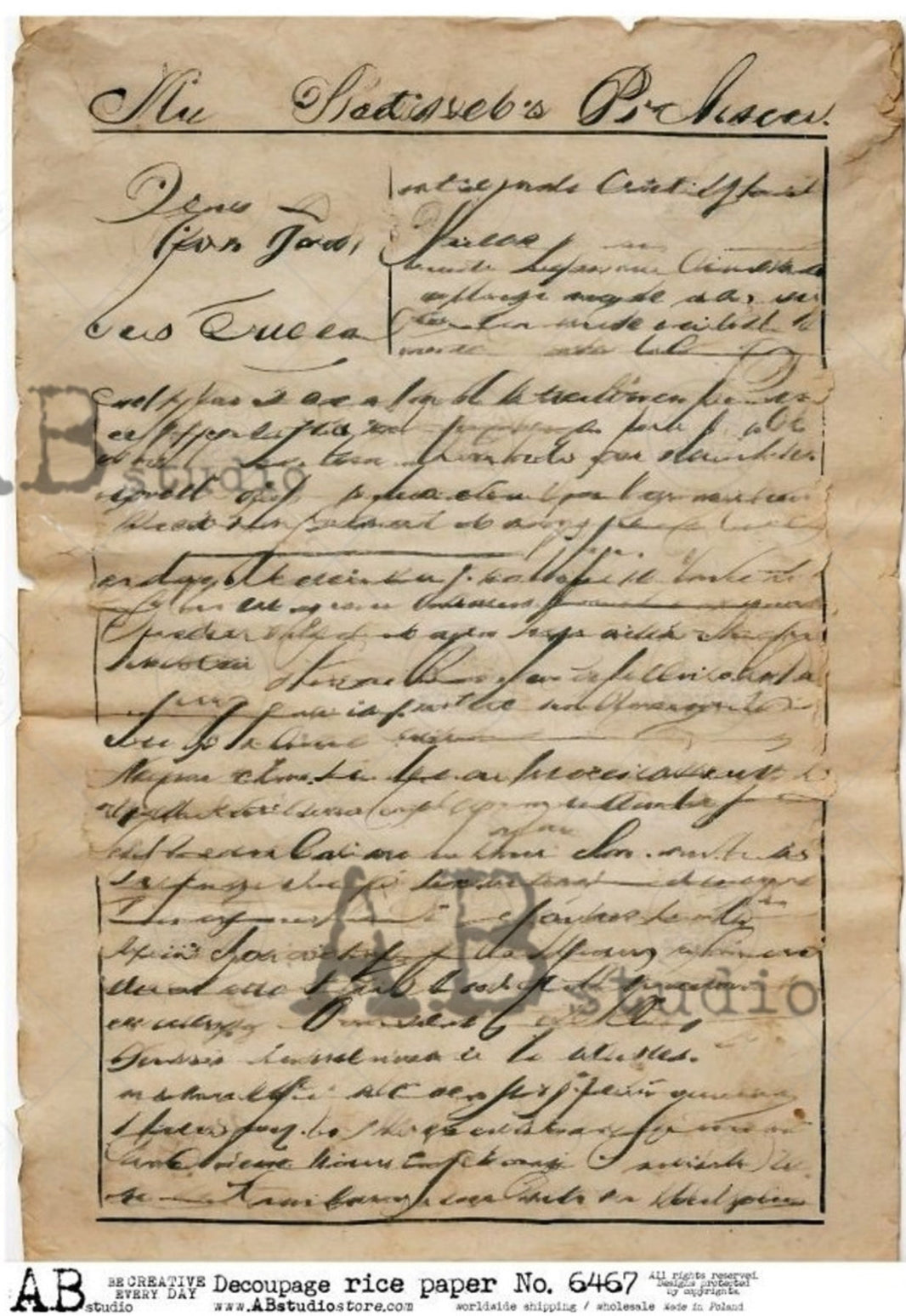 Manuscript Page Rice Paper Rice Paper A4 6467, rice paper design by Decoupage Queen, arts & entertainment > hobbies & creative arts > arts & crafts > art & crafting materials > art & craft paper > transfer paper, for decoupage and crafting