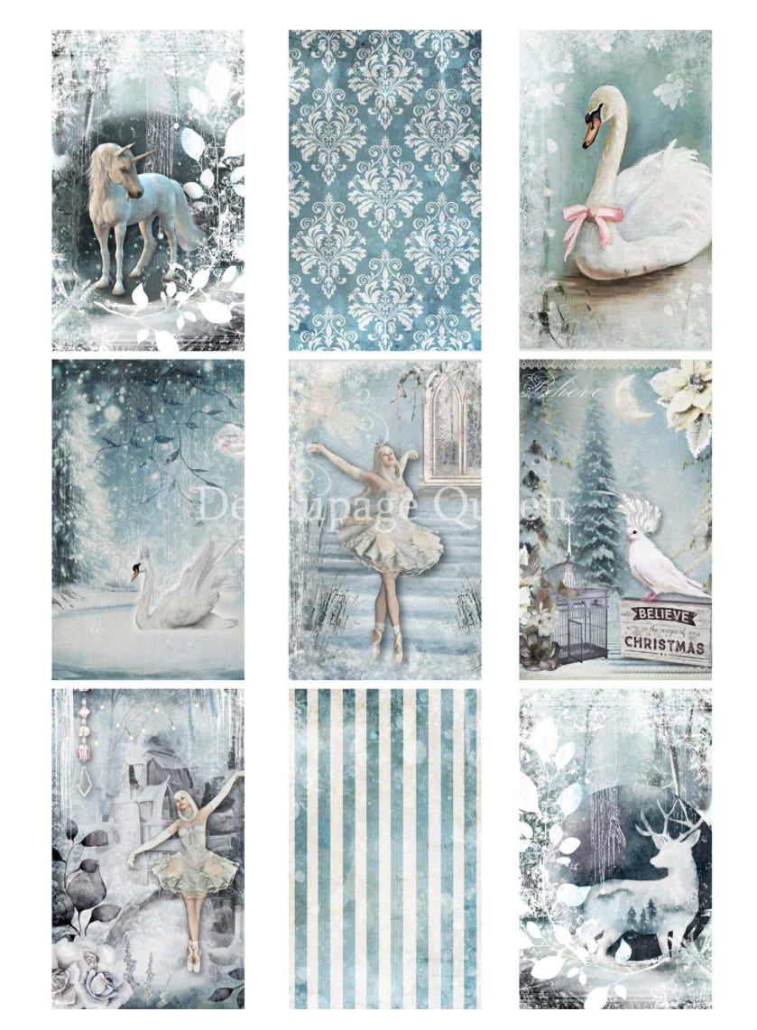 Winter Fantasy Tags, rice paper design by Decoupage queen, arts & entertainment > hobbies & creative arts > arts & crafts, for decoupage and crafting