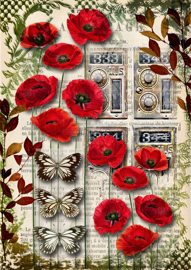 Urban Poppies, rice paper design by Decoupage queen, arts & entertainment > hobbies & creative arts > arts & crafts, for decoupage and crafting