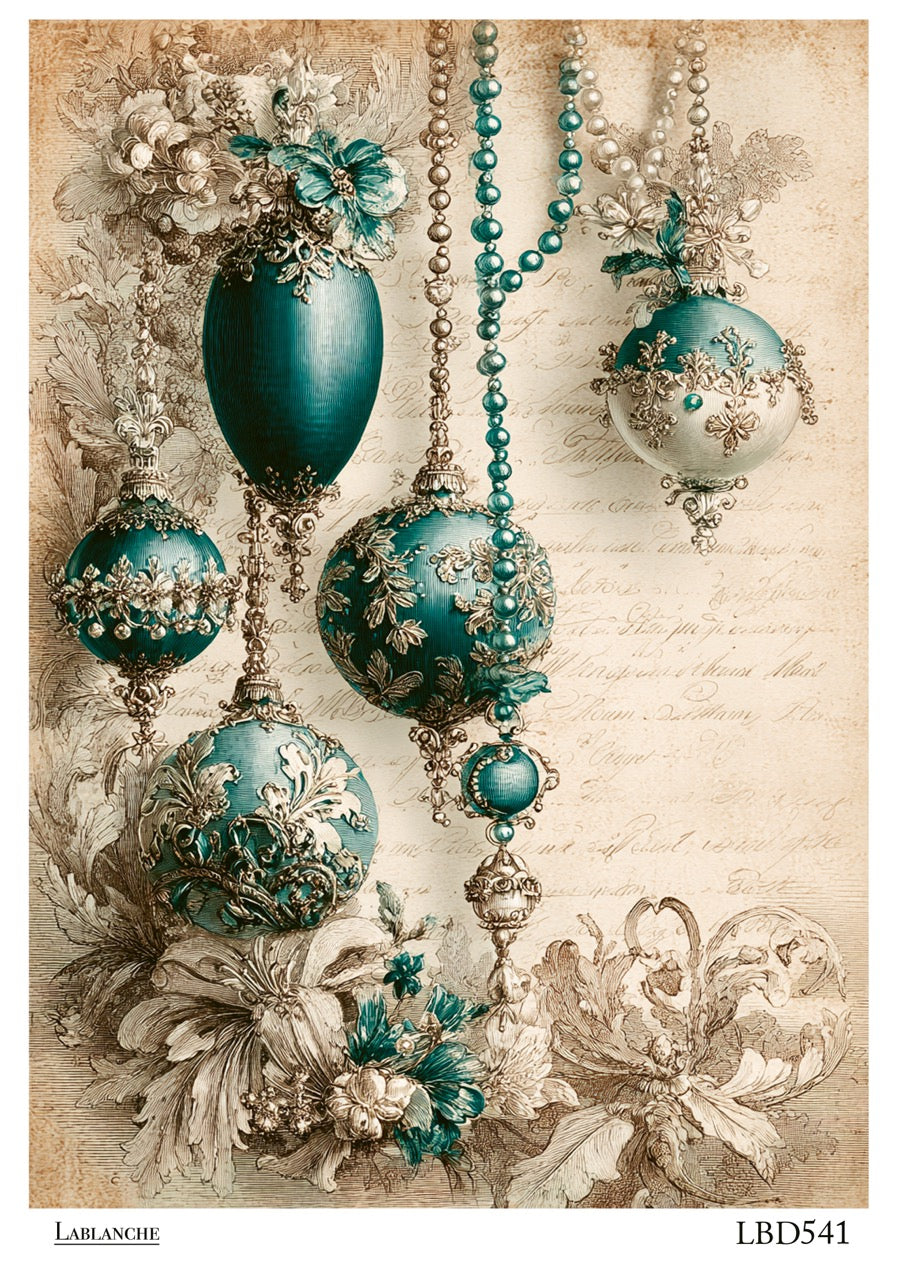 LaBlanche Jeweled Christmas Ornaments A4 rice paper