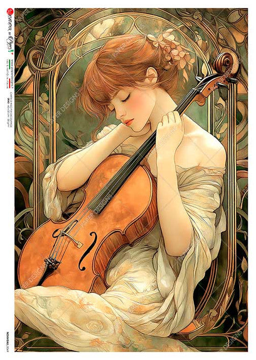 Paper Designs Mucha Inspired Violinist Rice Paper