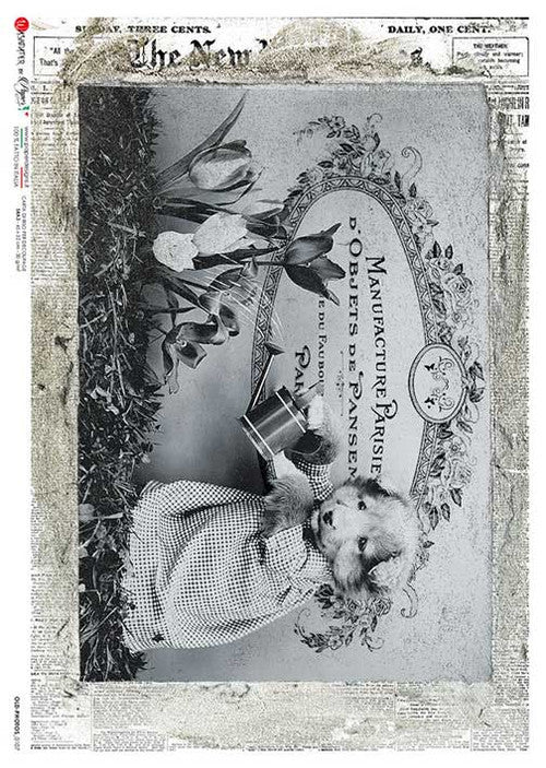 Paper Designs Rice Paper Dog Watering the Plant PD OLD PHOTOS-0107