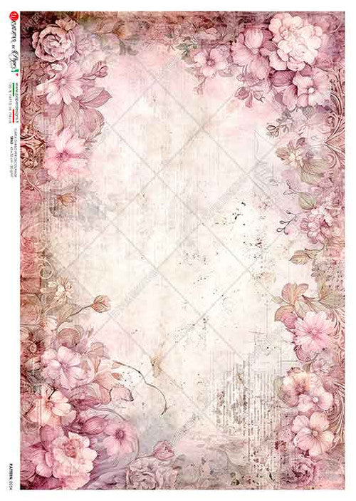Paper Designs Pink Floral Journal Page A4 Rice Paper