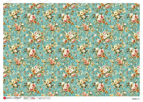 Paper Designs Turquoise and Pink Small Florals Rice Paper