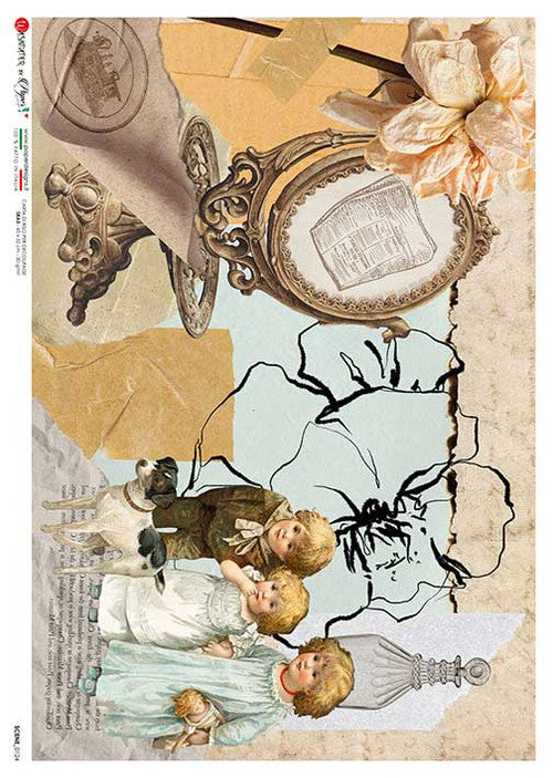 Paper Designs Rice Paper Children Ephemera Collage PD SCENES 0124