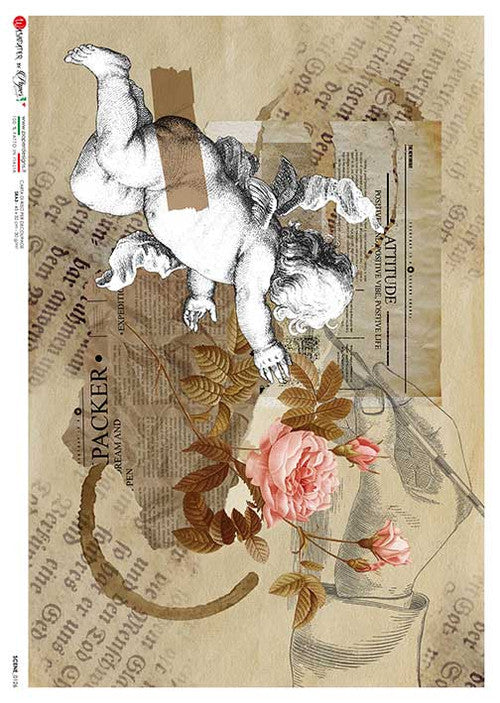 Paper Designs Rice Paper Cherub Ephemera Collage PD SCENES 0126
