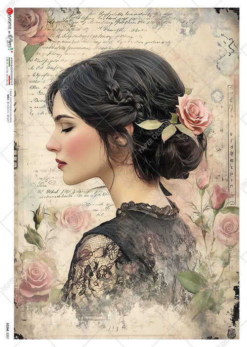 Paper Designs Vintage Portrait and Letter III Rice Paper