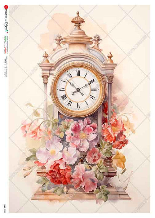 Paper Designs Clock with Flowers and Ivy A4 Rice Paper