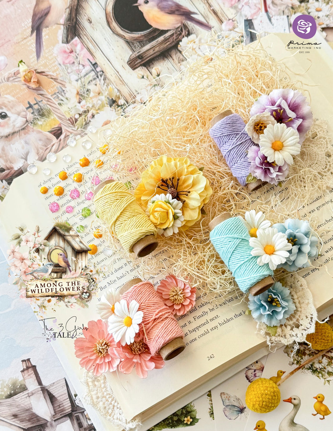 Among the Wildflowers Collection Yarn Spools, Twine, Mixed Media