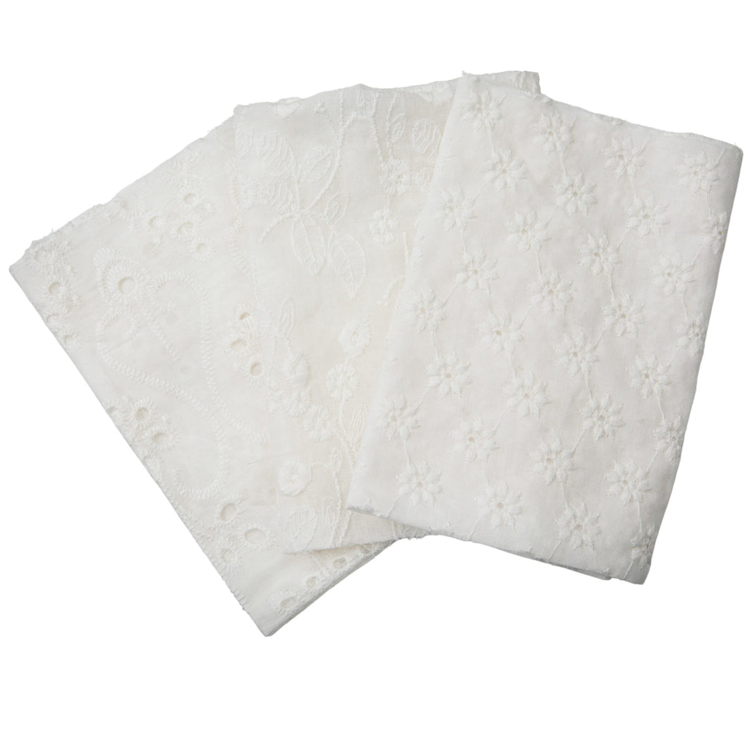 Embroided Fabric Sheets - Miel Collection Cotton Embroidered Fabric – 3 sheets, 12″x12″