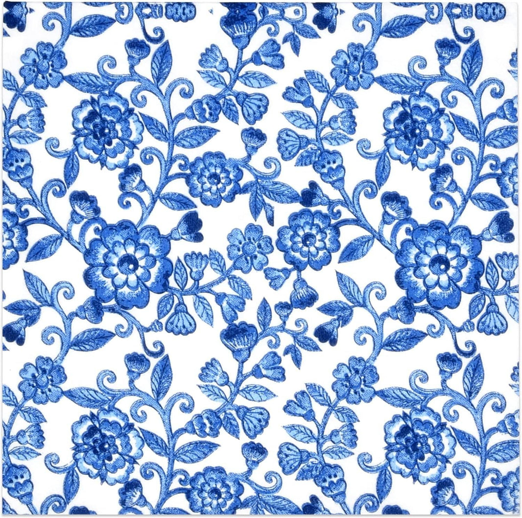 Blue Floral Decoupage Napkins: Bridal Shower Beverage Paper (3pc)