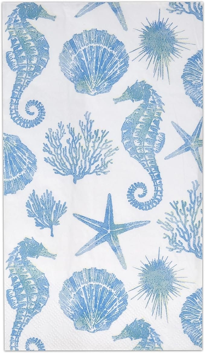 Seahorse Decoupage Napkins - 3pcs Blue Seahorse, Guest Starfish Paper Napkin, Bridal Party Napkins, Something Blue Paper, DIY Paper Napkins