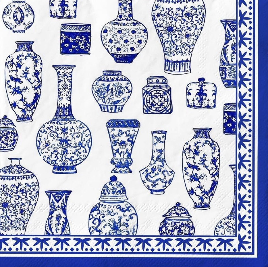 Blue Chinoiserie Vase Decoupage Napkins: Cocktail Party Paper