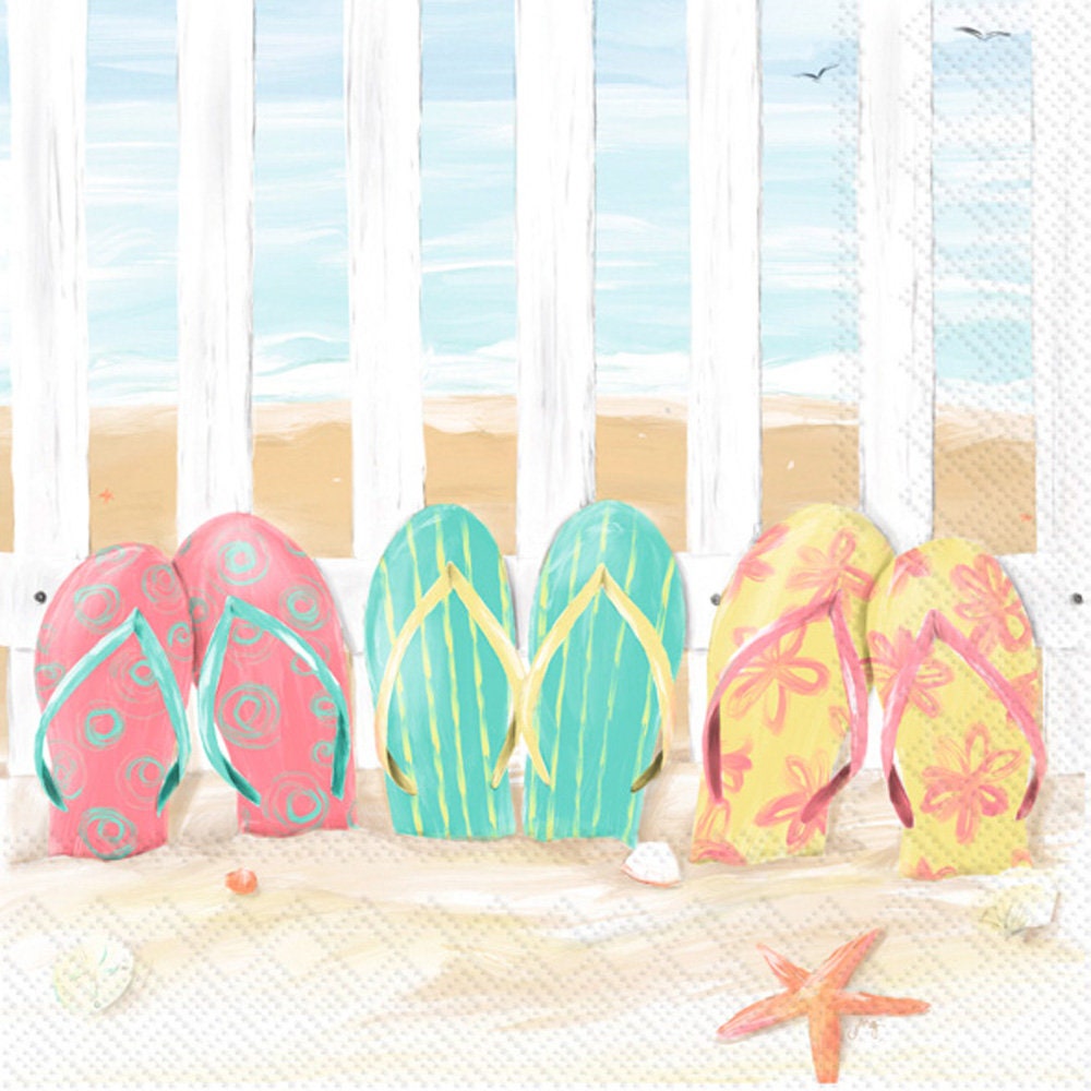 Flip Flops Beach Napkins: Nautical Decoupage Paper (3pc)