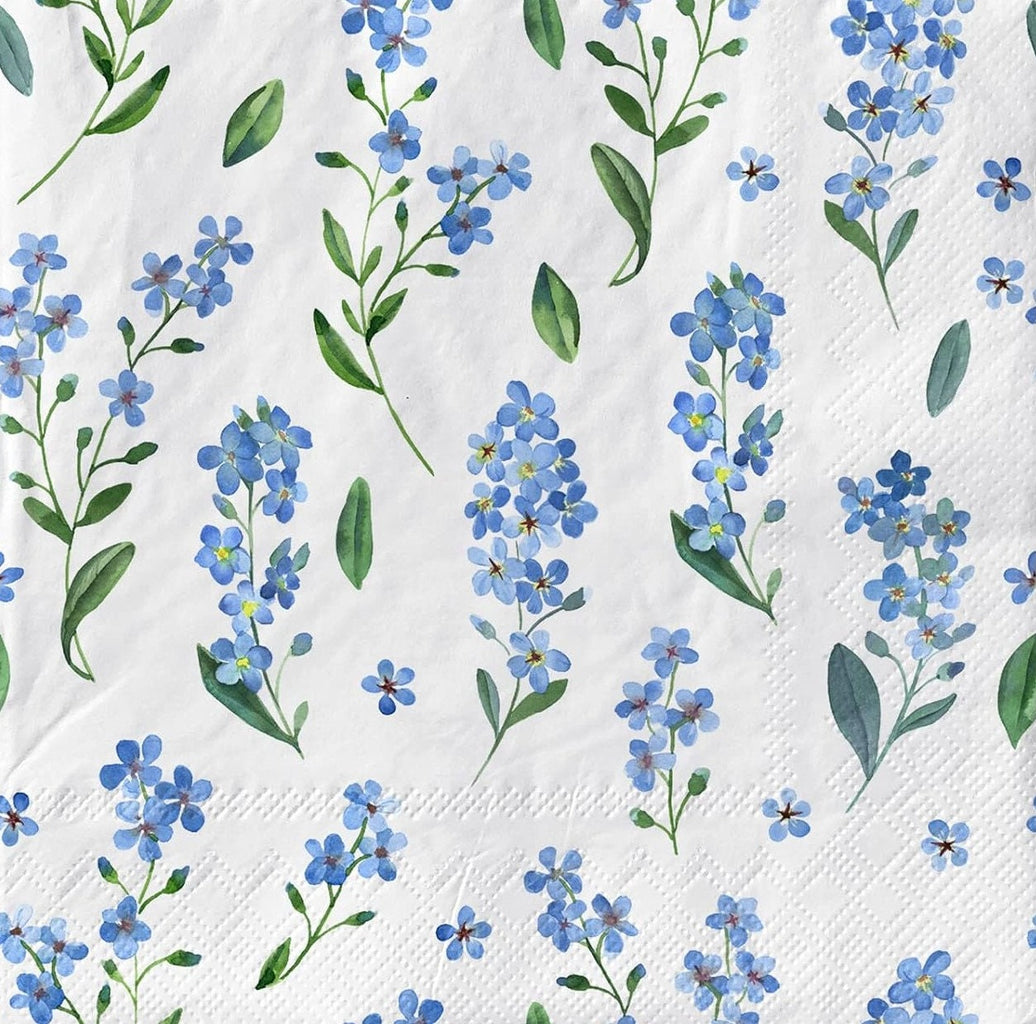 Forget Me Not Flower Napkins: Blue & White Decoupage Paper (3pcs, 6.5x6.5in Folded
