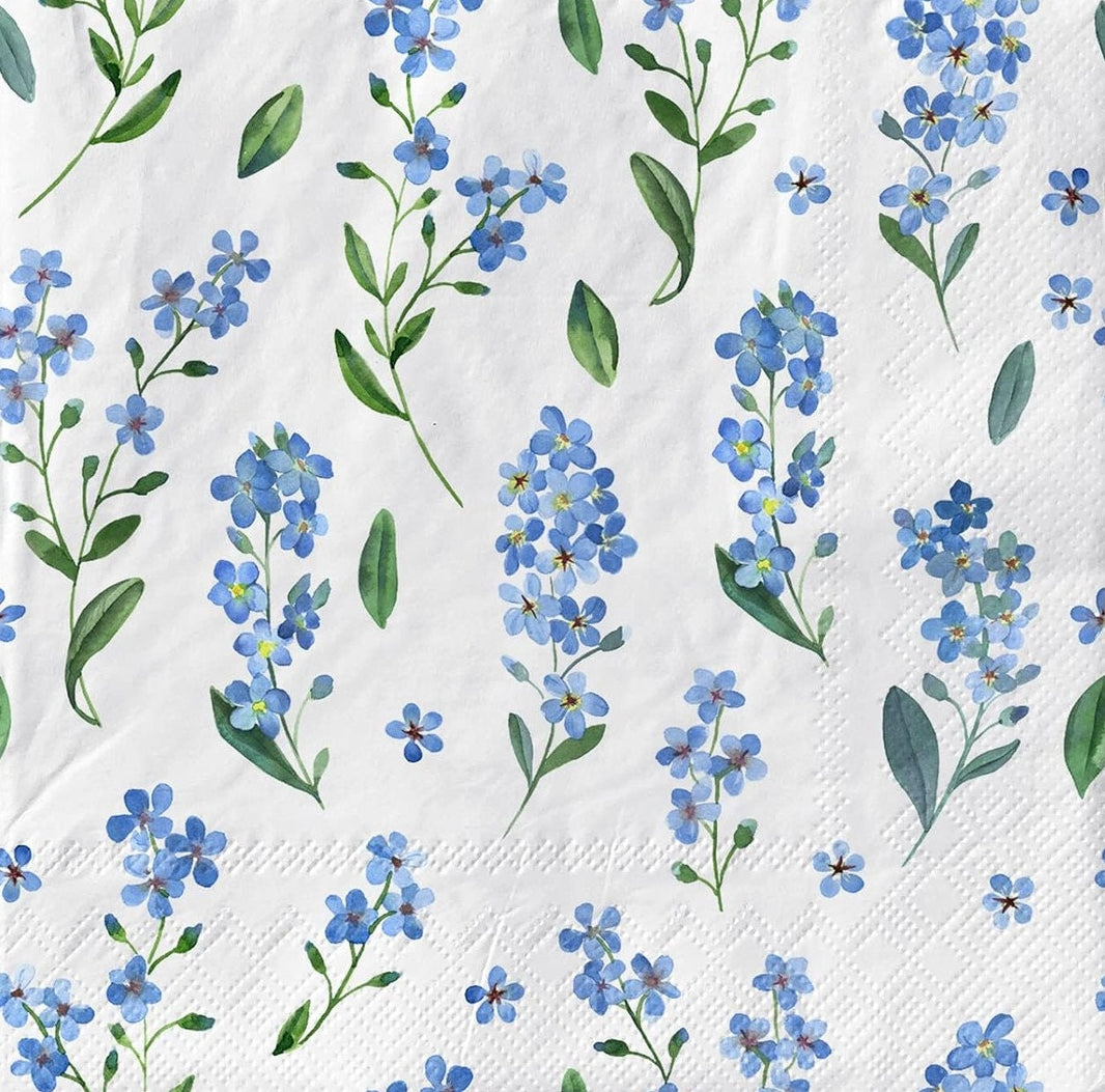 Forget Me Not Flower Napkins: Blue & White Decoupage Paper (3pcs, 6.5x6.5in Folded