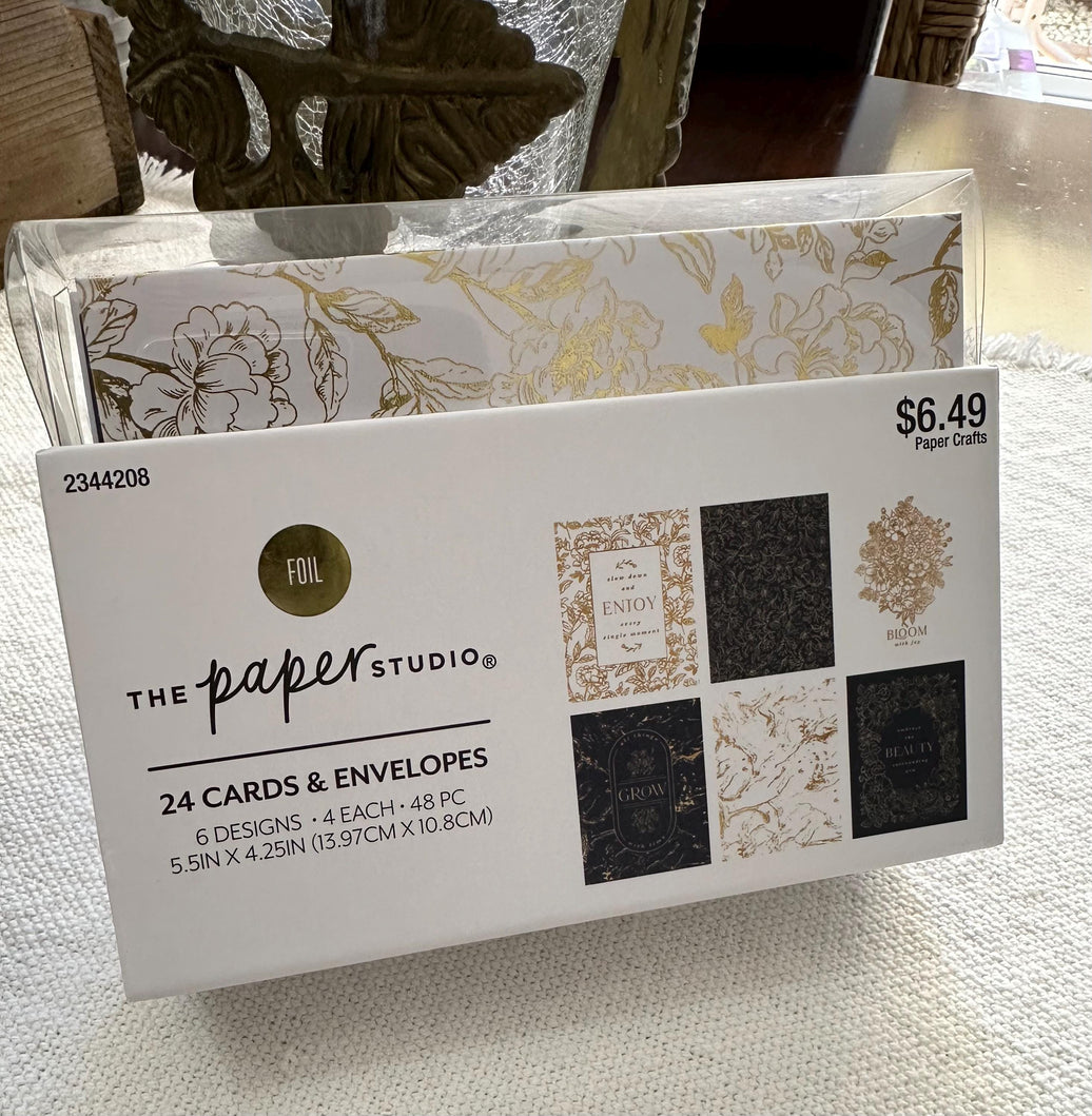 Black & Gold Note Cards - Paper Studio - 24 Cards with Envelopes