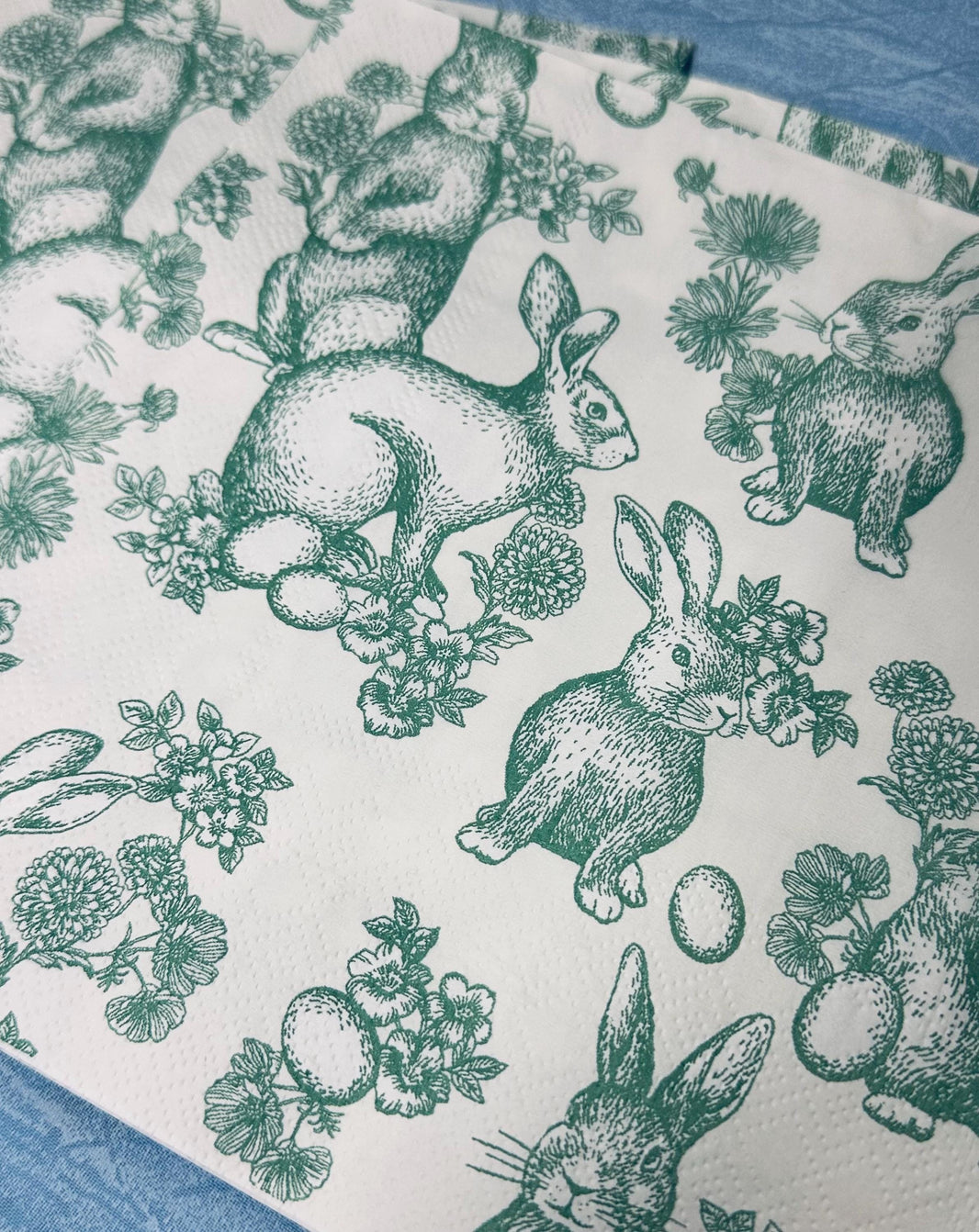 Bunny Decoupage Napkins: Light Green Rabbit Designs, Spring Decor