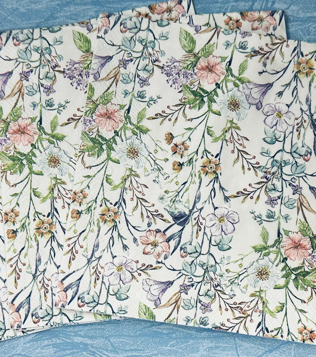 Floral Decoupage Napkins: Lilac Flower Paper, Bridal Shower (3 pc)