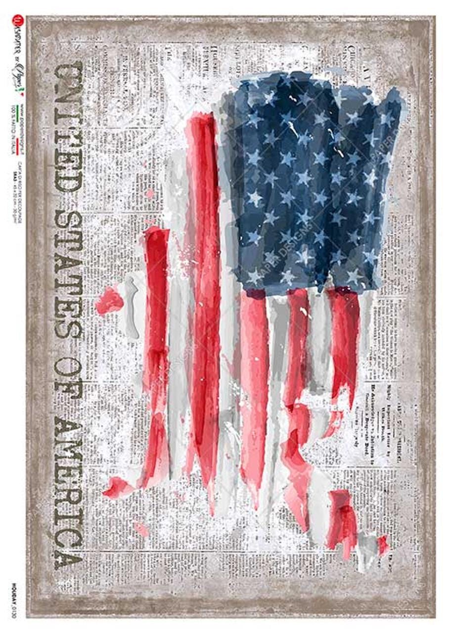 American Flag Decoupage Rice Paper - A3, July 4th Decor
