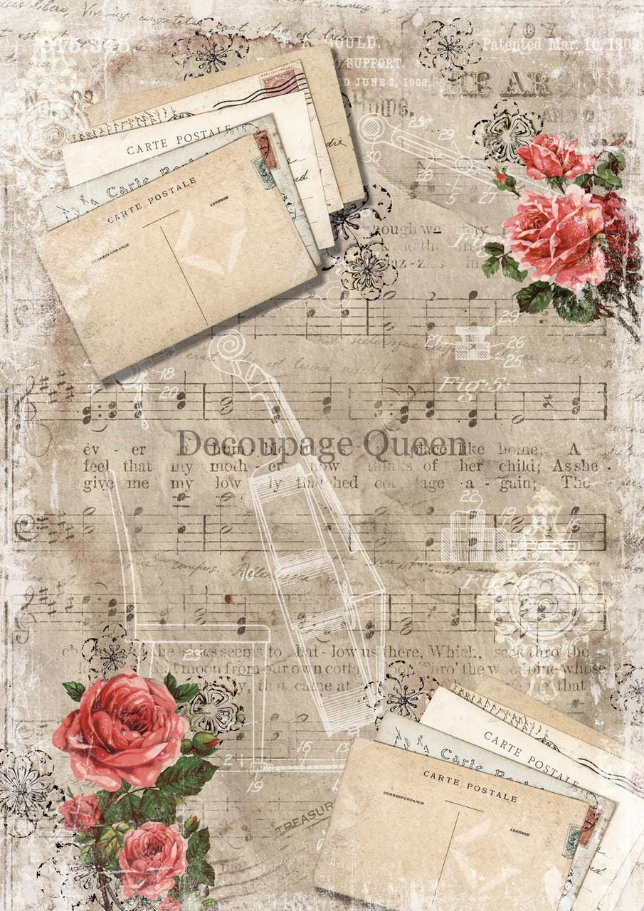 Rice Paper A4 - Decoupage Queen, Vintage Letters, Rice Paper, Vintage Music Sheet, Rice Paper, Upcycling, Decoupage Paper, Music Note Paper