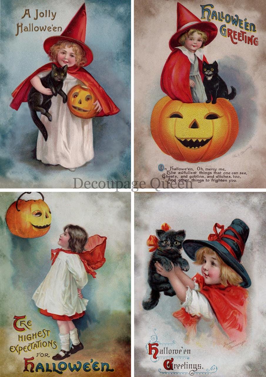 Decoupage Queen Rice Paper A4: Four Little Witches Halloween Paper