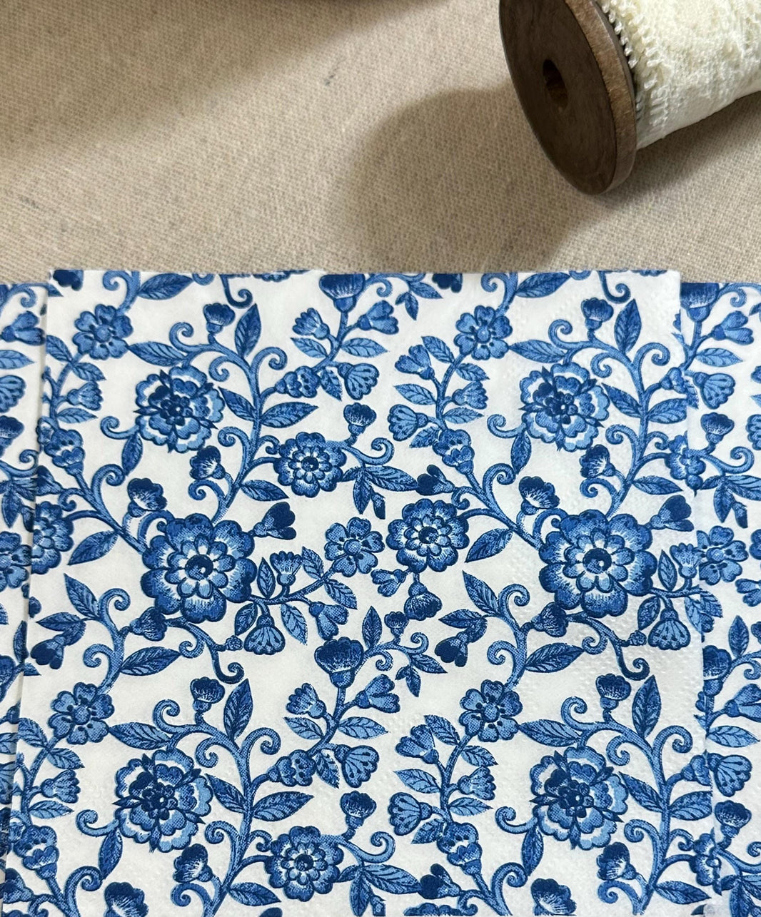 Blue Floral Decoupage Napkins: Bridal Shower Beverage Paper (3pc)
