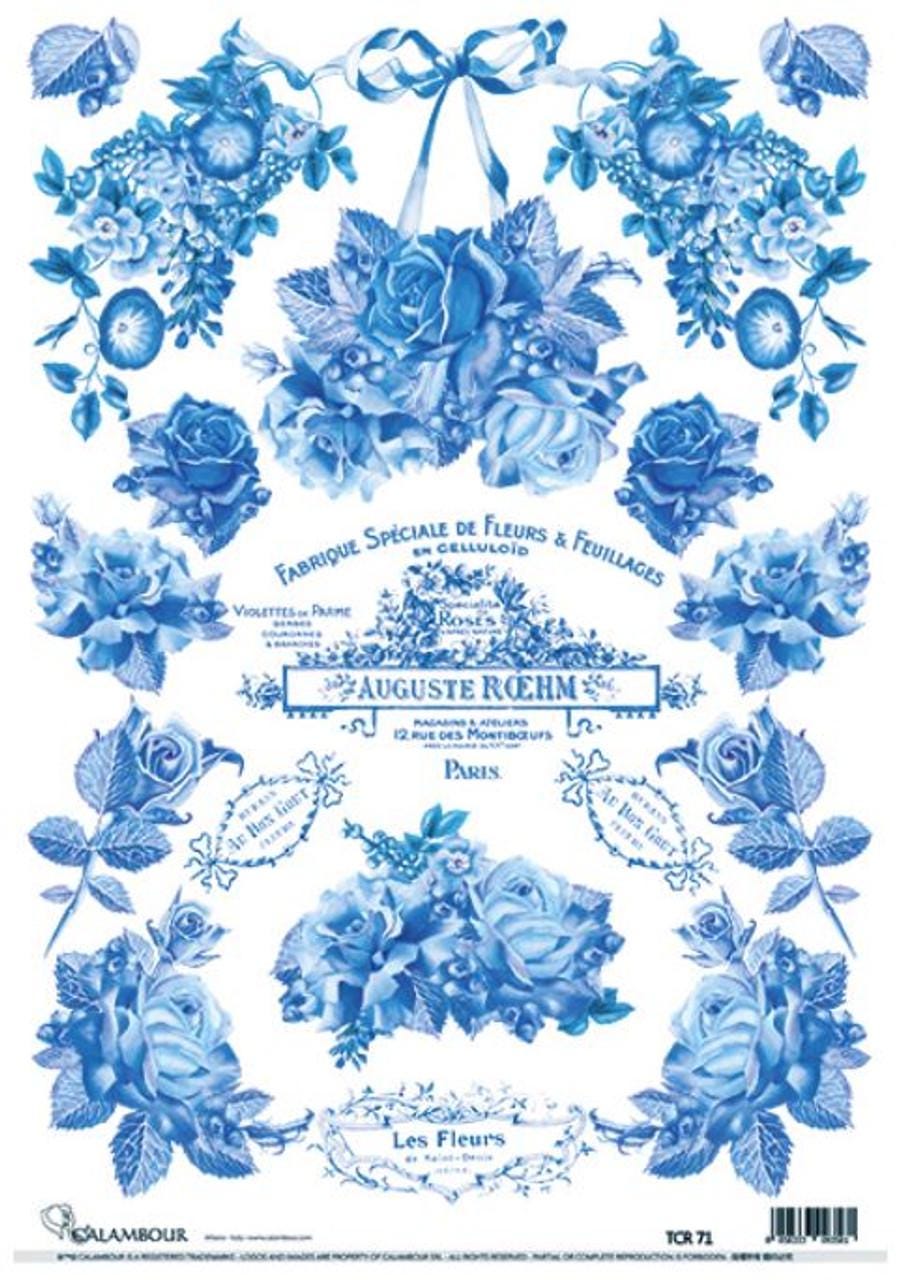 Rice Paper A3 - Blue Florals, Calambour Blue and White Decoupage Decor, Blue Rice Paper, Rice Paper, Upcycling Furniture, Decoupage Paper
