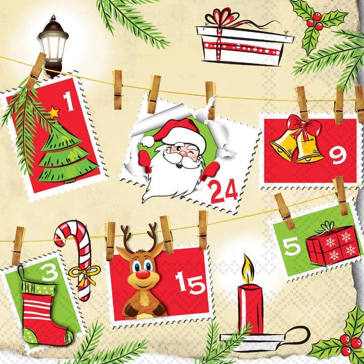 Christmas Decoupage Napkins: Advent Calendar Holiday Paper Crafts, Christmas Napkins