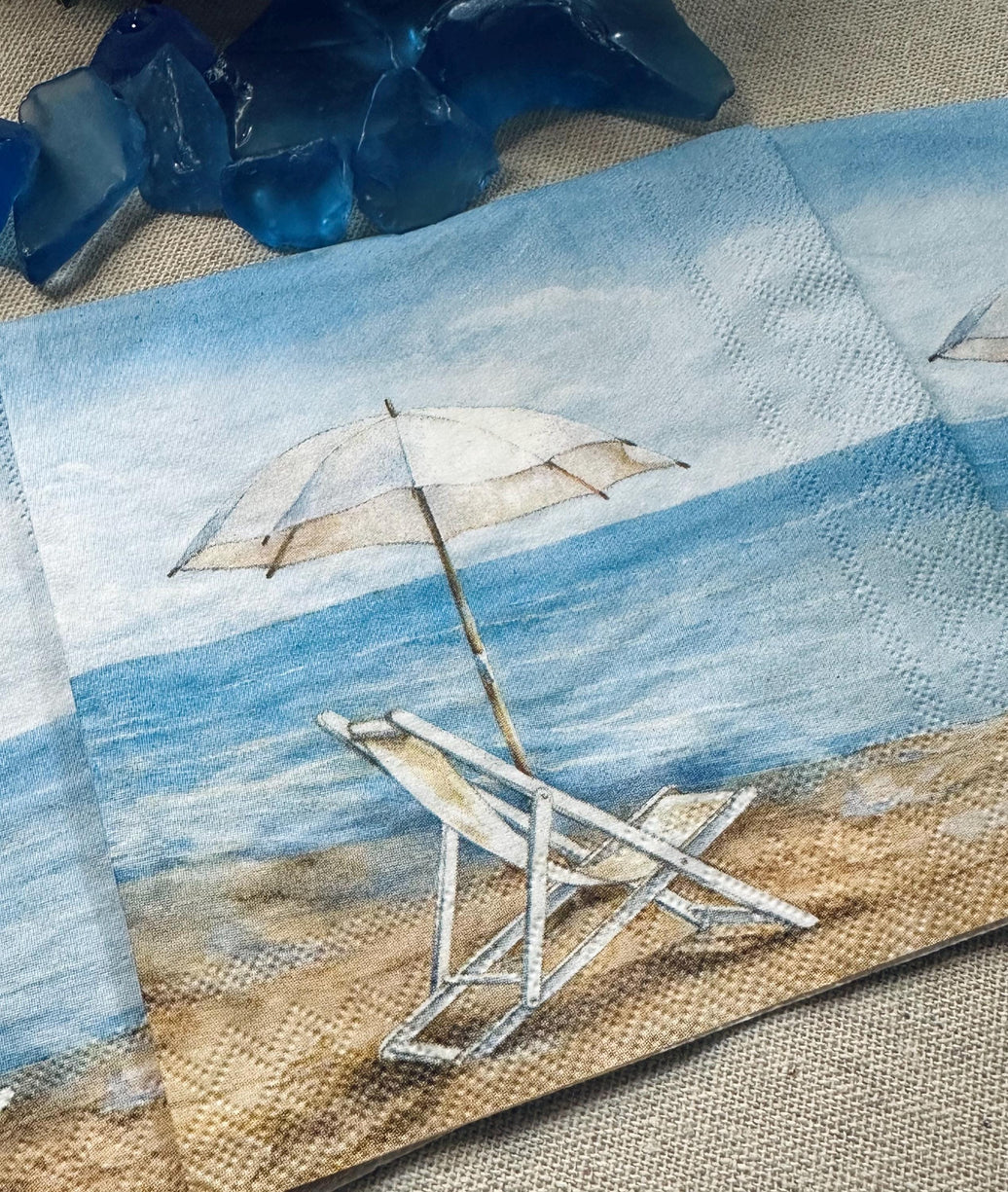 Blue Horizon Beach Napkins: Decoupage Ocean Paper, Nautical Designs
