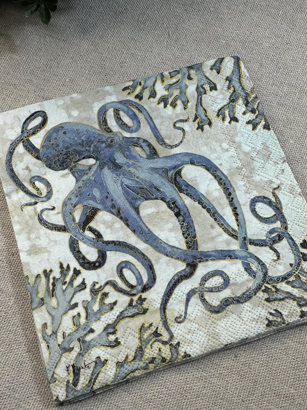 Octopus Decoupage Napkins: Blue Ocean Paper, Beach Wedding Decor