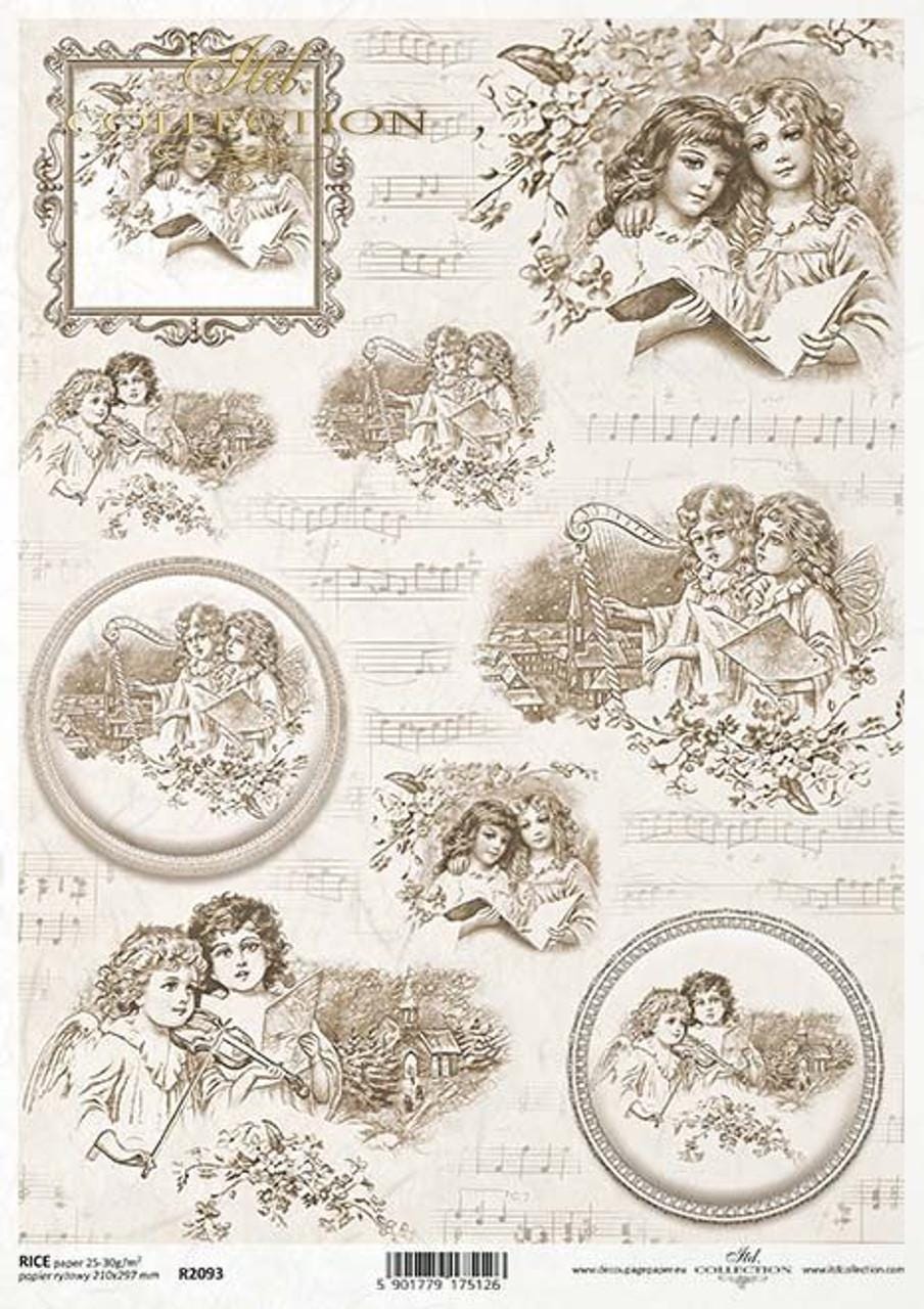Cherub Rice Paper A4: Vintage Style Decoupage Paper, Upcycling Paper, Ornament Rice Paper, Handmade Ornament Ideas, Junk Journaling Paper