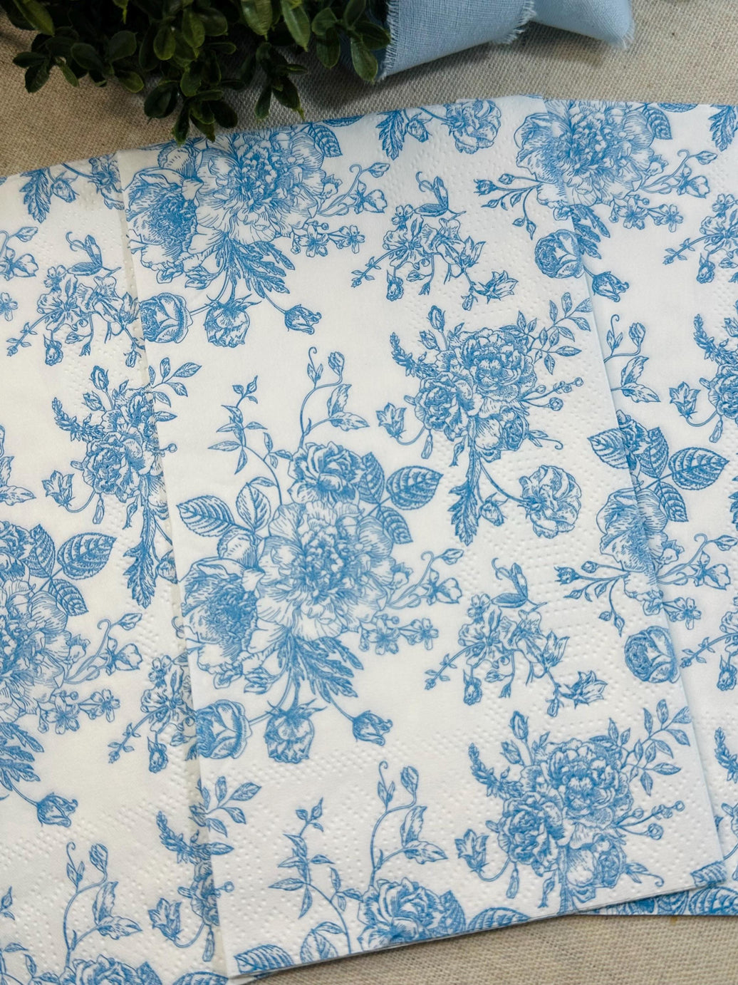 Baby Blue Floral Paper Napkins - Decoupage, DIY (3pc)