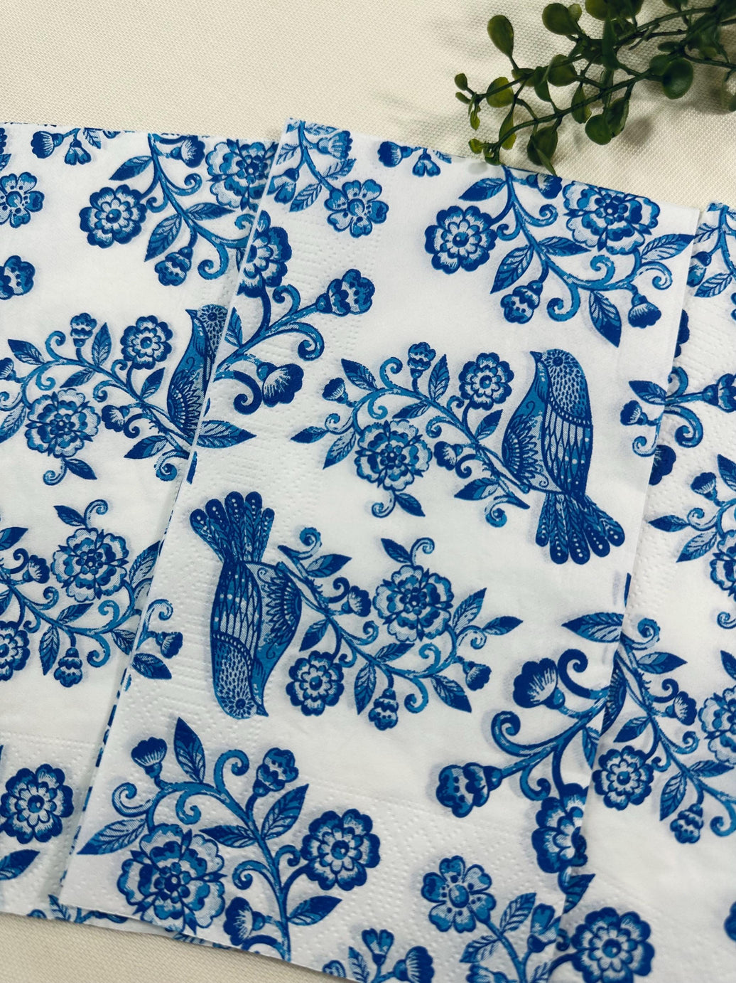 Blue Bird Decoupage Napkins: Floral Paper DIY - 3 Ply, Blue and White Floral Napkins, Blue Jar Napkins, Bridal Party, Something Blue Paper