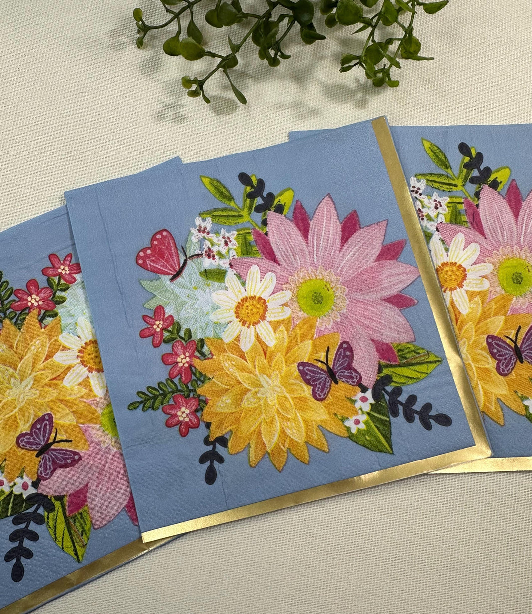 Floral Butterfly Decoupage Napkins: Spring Flower Paper (5x5 inch, 3 pack)