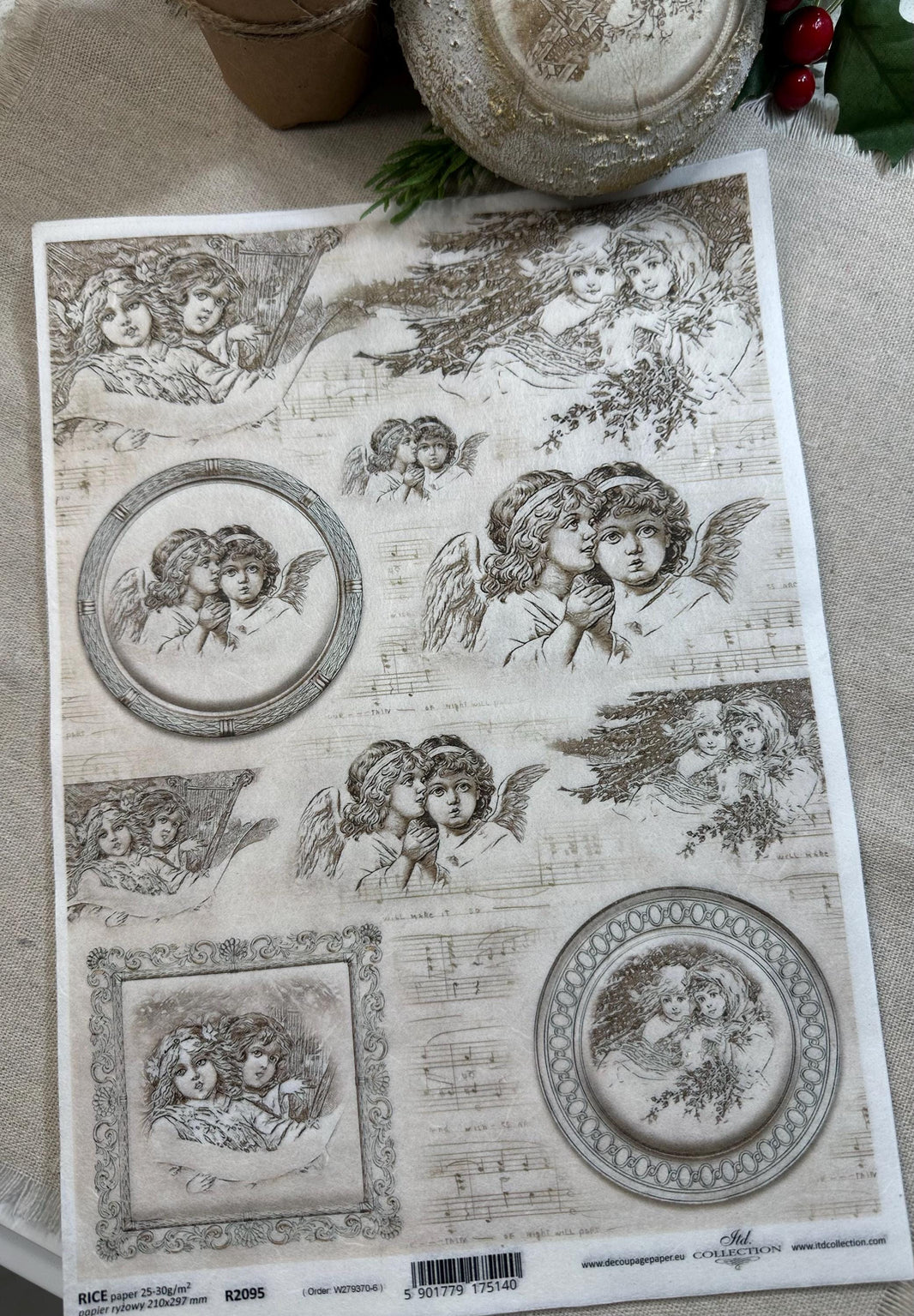 Rice Paper A4 - Cherub Rice Paper, Upcycling Paper, Ornament Rice Paper, Handmade Ornament Ideas, Junk Journaling, Vintage Style Paper