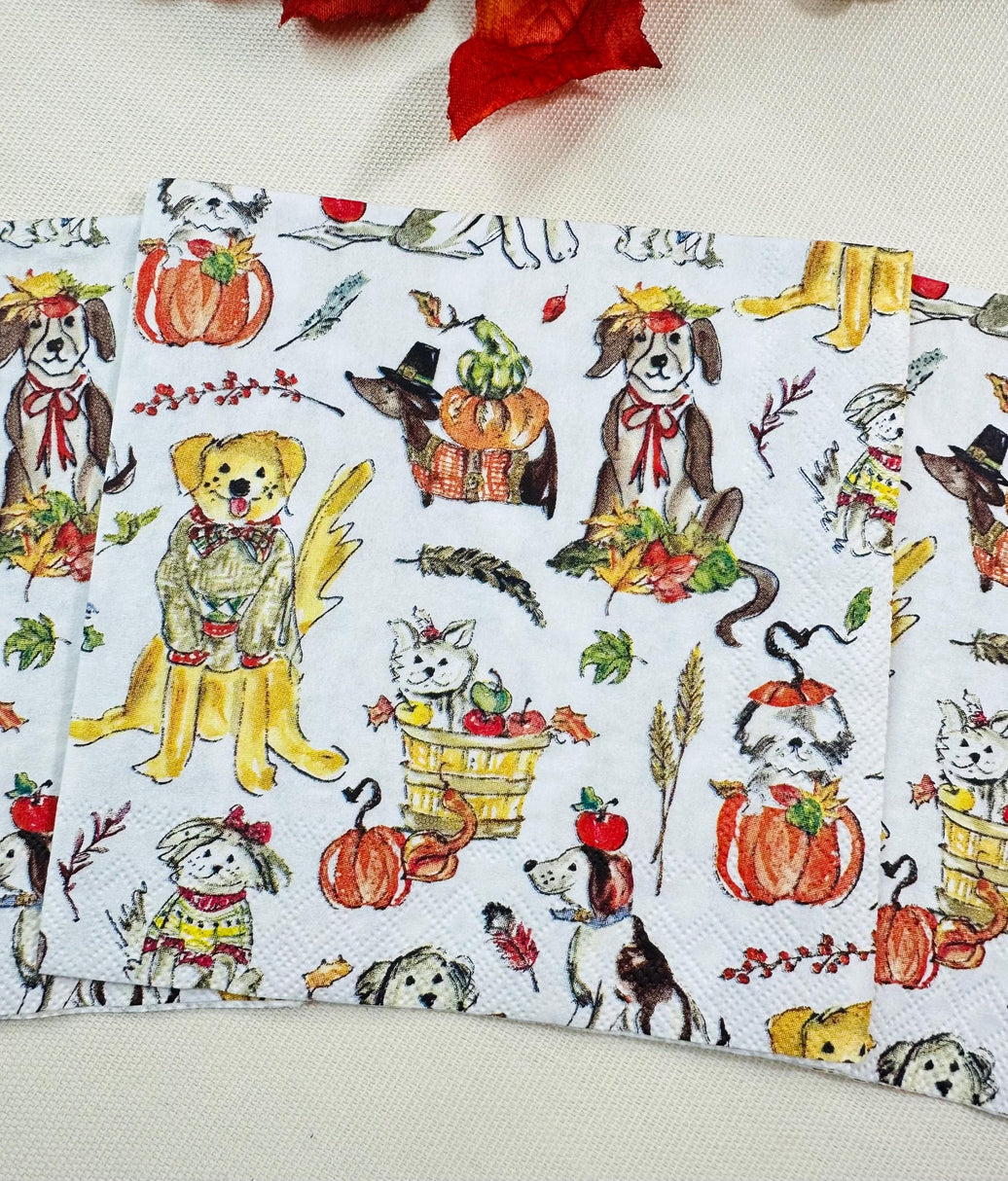 Harvest Dogs Napkin - Fall Decoupage Napkins, Fall Puppy Napkins, Cocktail Napkins, Fall Papers, DIY Paper, Dog Lovers, Animal Craft Gifts,
